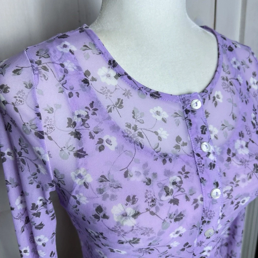 NWOT Free People Twosie For One Mesh‎ Top Set Y2K Floral Size XS Lilac Combo